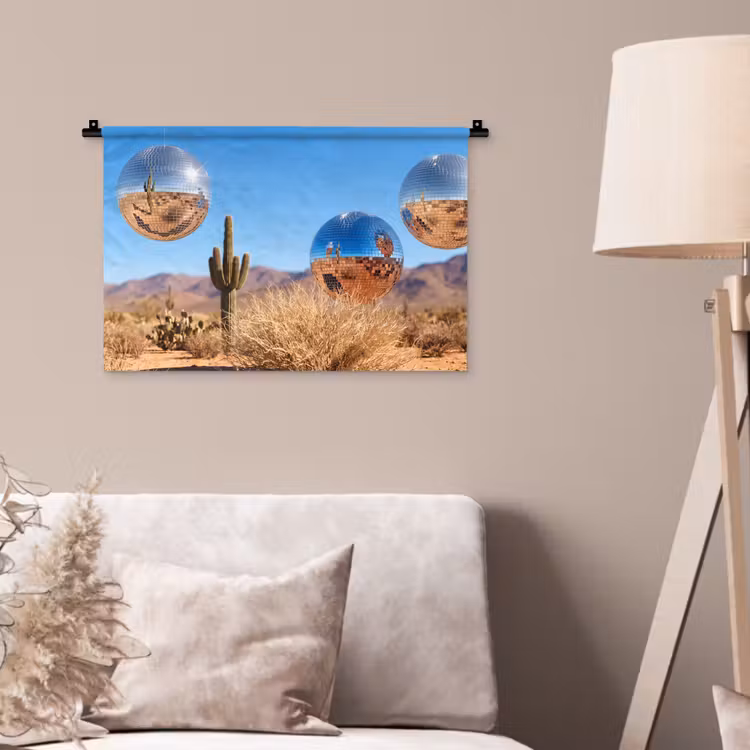 Wall Hanging - Desert - Mirror Ball - Art - Woestijn - Spiegelbal - Kunst Wandkleed katoen klein