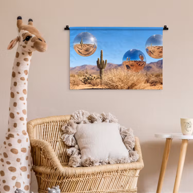 Wall Hanging - Desert - Mirror Ball - Art - Woestijn - Spiegelbal - Kunst Wandkleed katoen klein