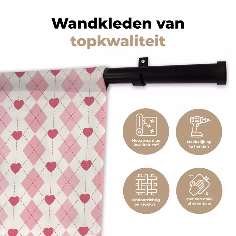Ruiten - Klassiek - Roze - Wit Wandkleed katoen klein 269 -sfeer2