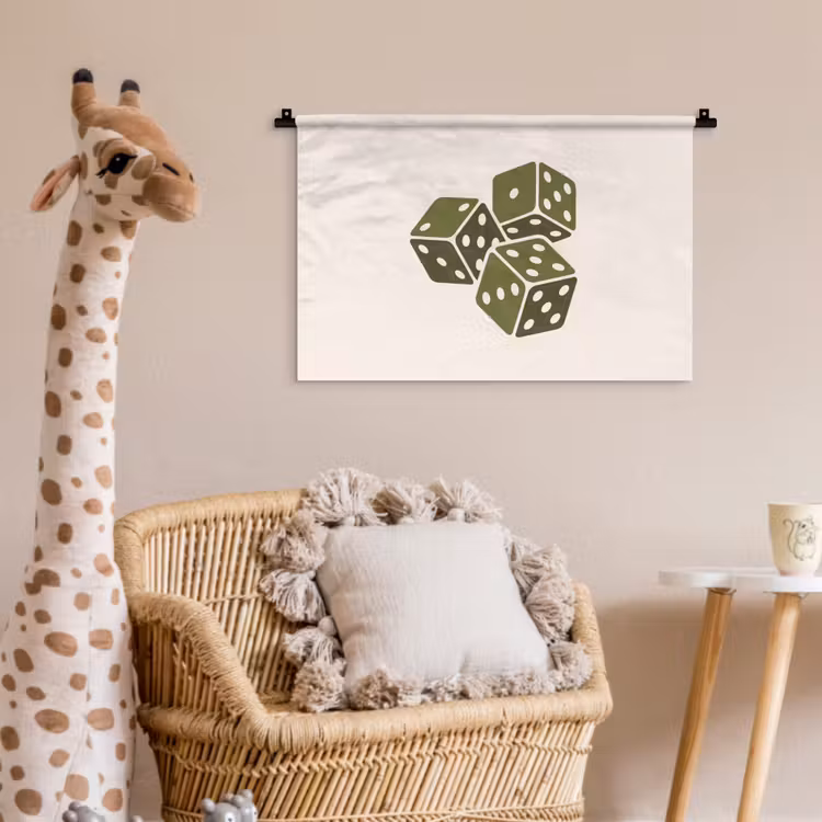 Dobbelsteen - Spel - Groen - Abstract Wandkleed katoen klein -wsfeer5_kind