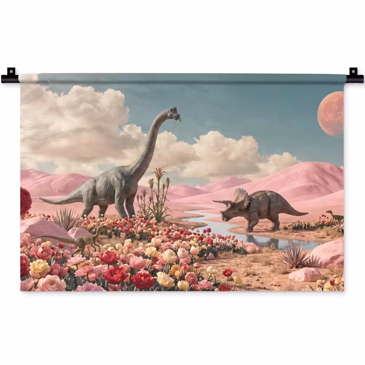 Wall Hanging - Dinosaur - Pink - Landscape - Dinosaurus - Roze - Landschap Wandkleed katoen klein