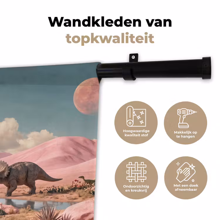 Wall Hanging - Dinosaur - Pink - Landscape - Dinosaurus - Roze - Landschap Wandkleed katoen klein