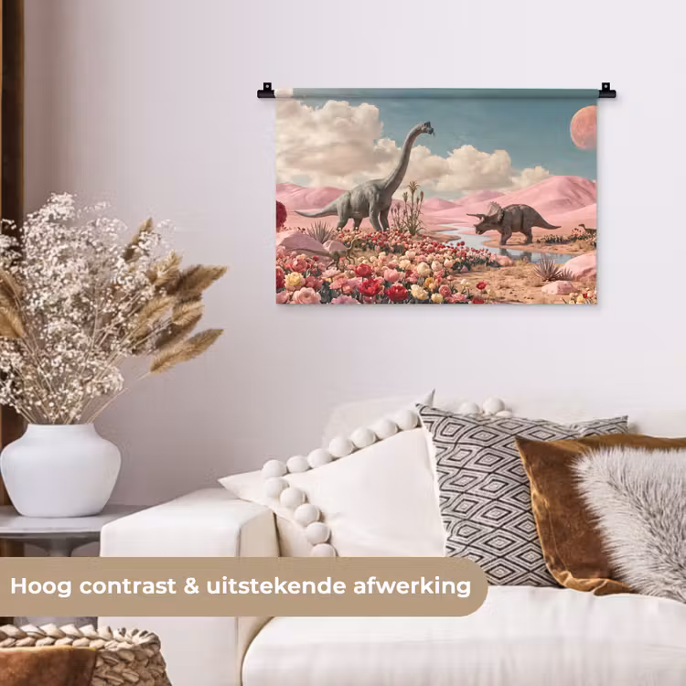 Wall Hanging - Dinosaur - Pink - Landscape - Dinosaurus - Roze - Landschap Wandkleed katoen klein