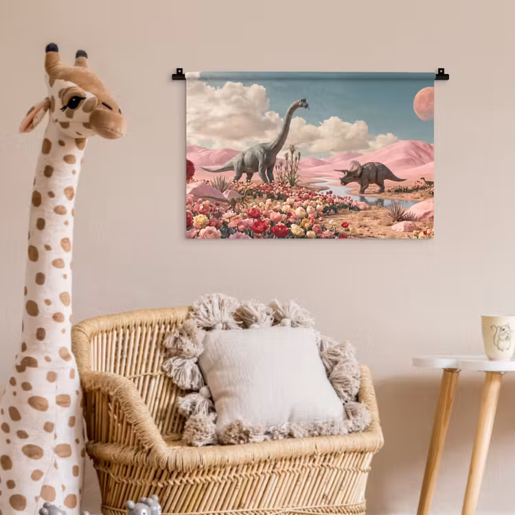 Wall Hanging - Dinosaur - Pink - Landscape - Dinosaurus - Roze - Landschap Wandkleed katoen klein