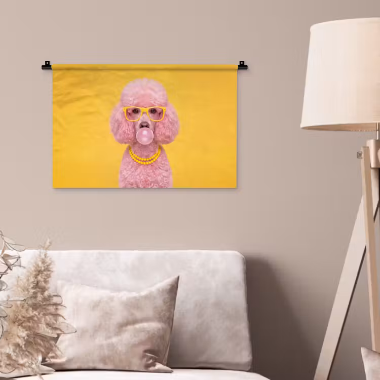 Hond - Kauwgum - Dieren - Modern - Roze Wandkleed katoen klein -sfeer4