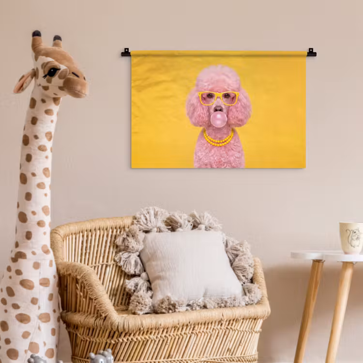 Hond - Kauwgum - Dieren - Modern - Roze Wandkleed katoen klein -wsfeer5_kind