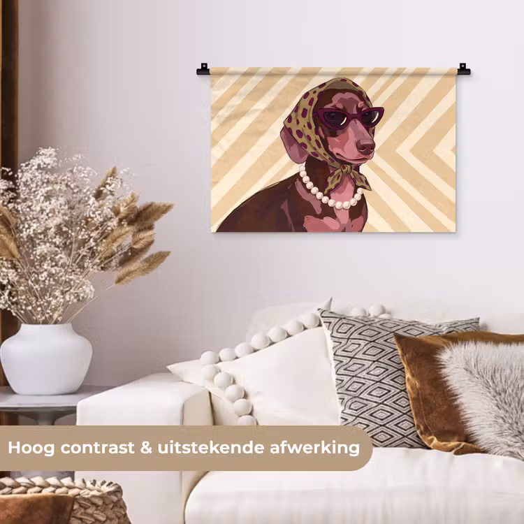 Hond - Zonnebril - Hoofddoek - Dieren - Modern Wandkleed katoen klein -sfeer1