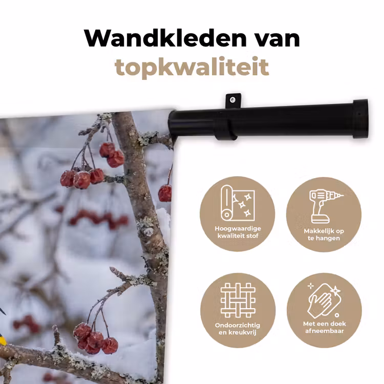 Pestvogel - Bessen - Winter - Natuur Wandkleed katoen klein -sfeer2
