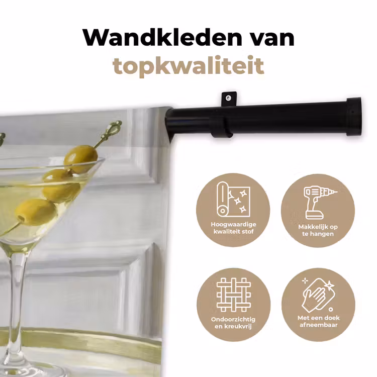 Drank - Martini - Olijven - Modern - Wit Wandkleed katoen klein -sfeer2