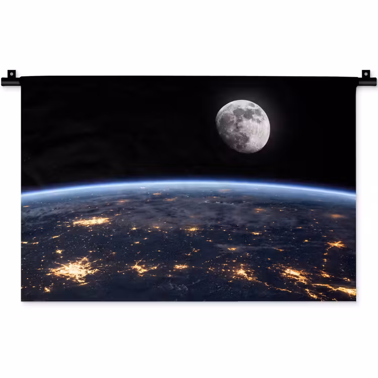 Wall Hanging - Earth - Night - Space - Aarde - Nacht - Ruimte Wandkleed katoen klein