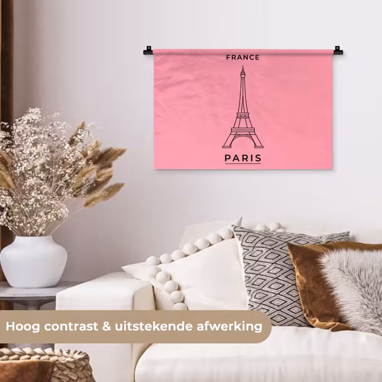 Eiffeltoren - Parijs - Architectuur - Minimalistisch - Roze Wandkleed katoen klein -sfeer1