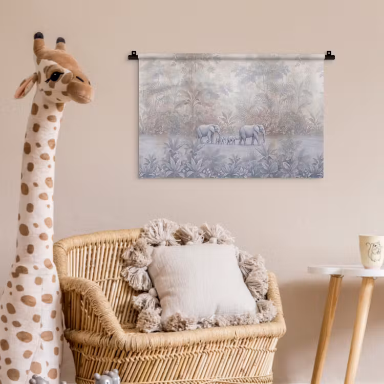 Olifant - Familie - Jungle - Illustratie - Grijs Wandkleed katoen klein -wsfeer5_kind