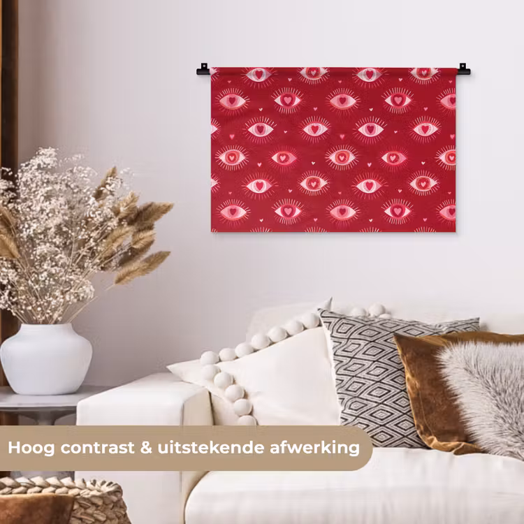 Ogen - Patroon - Roze - Donkerrood Wandkleed katoen klein 269 -sfeer1