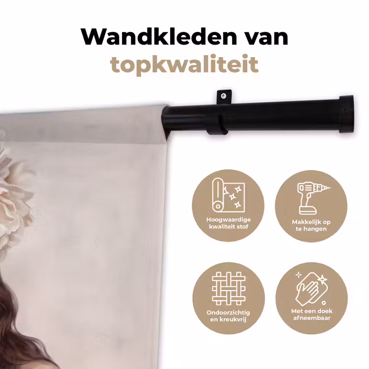Gezicht - Pioenrozen - Crème Wandkleed katoen klein -sfeer2