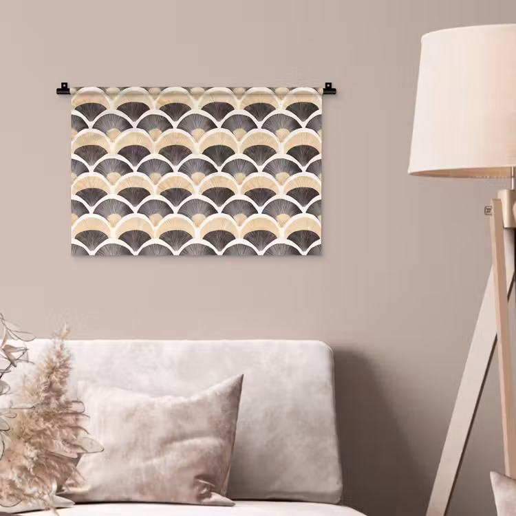 Waaier - Patroon - Zwart - Beige Wandkleed katoen klein 269 -sfeer4