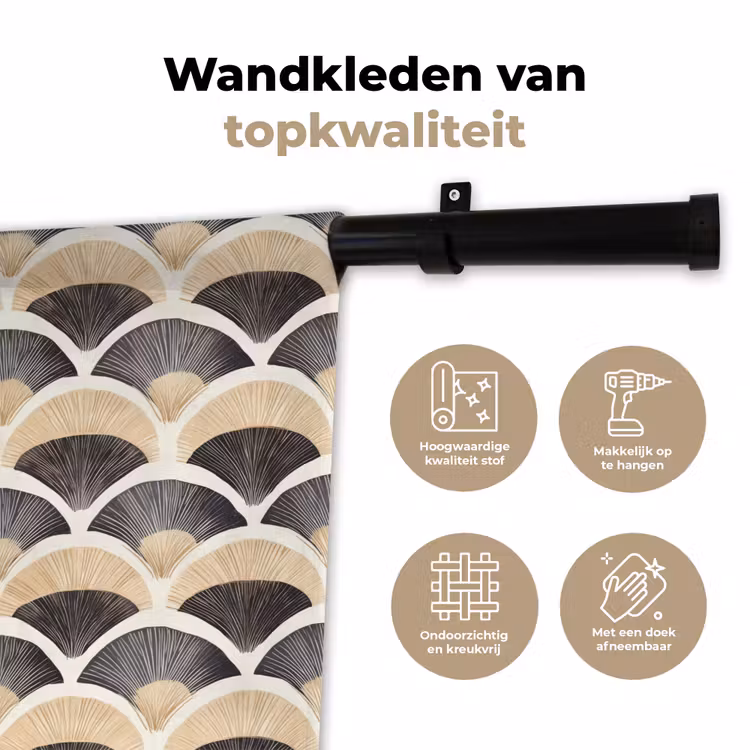 Waaier - Patroon - Zwart - Beige Wandkleed katoen klein 269 -sfeer2