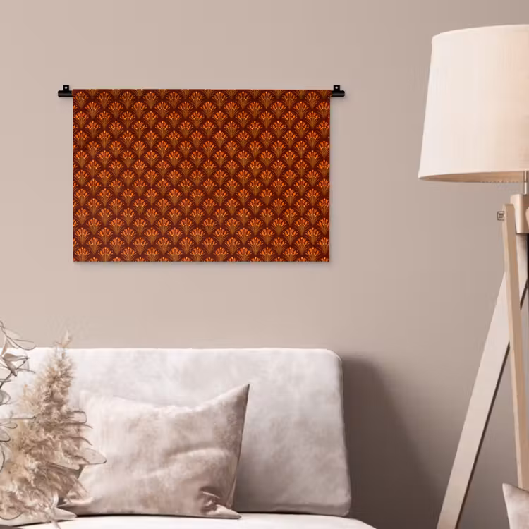 Waaiers - Art Deco - Botanisch - Roestbruin - Oranje Wandkleed katoen klein 269 -sfeer4
