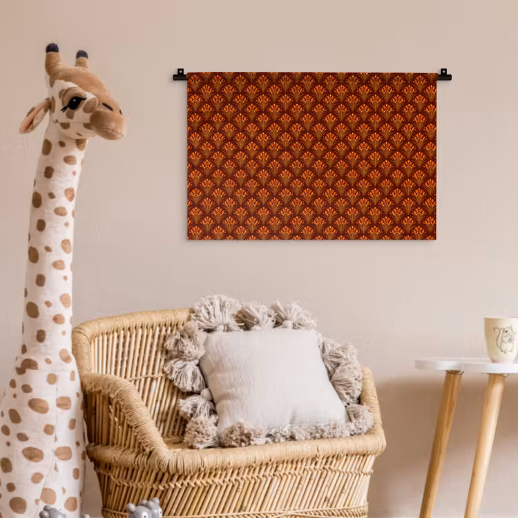 Waaiers - Art Deco - Botanisch - Roestbruin - Oranje Wandkleed katoen klein 269 -wsfeer5_kind