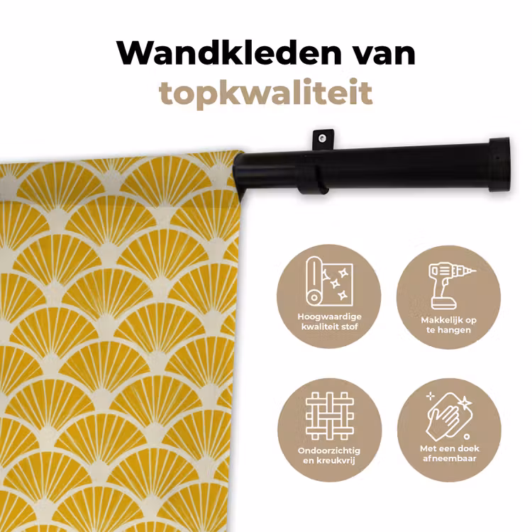 Waaiers - Art Deco - Retro - Okergeel Wandkleed katoen klein 269 -sfeer2