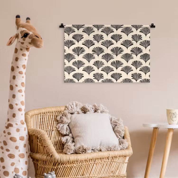 Waaiers - Botanisch - Zwart - Beige Wandkleed katoen klein 269 -wsfeer5_kind