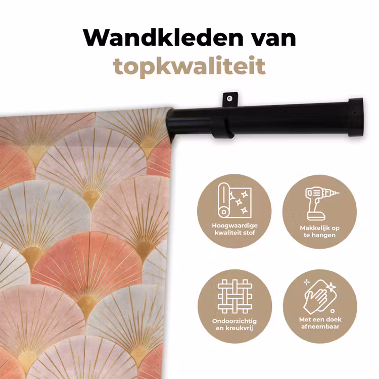 Waaiers - Goud - Roze Wandkleed katoen klein 269 -sfeer2