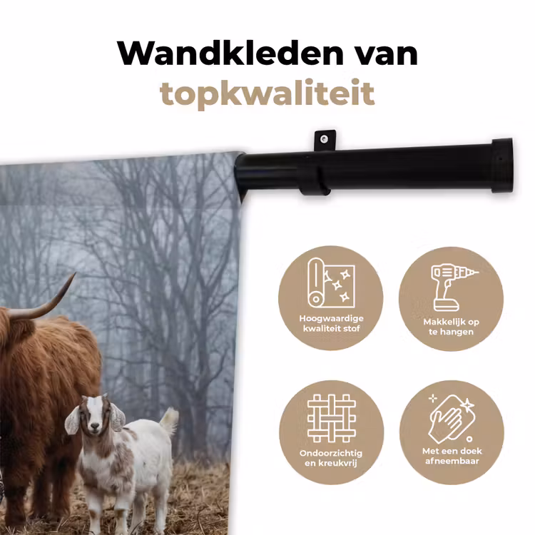 Boerderijdieren - Groep - Mist - Natuur - Rustiek Wandkleed katoen klein -sfeer2