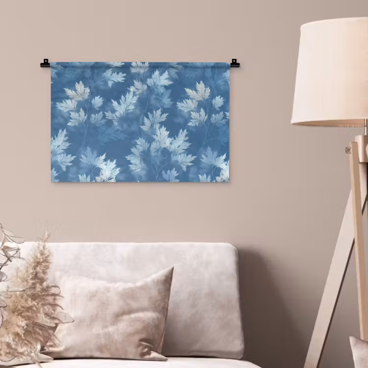 Varen - Botanisch - Patroon - Grijsblauw Wandkleed katoen klein 269 -sfeer4