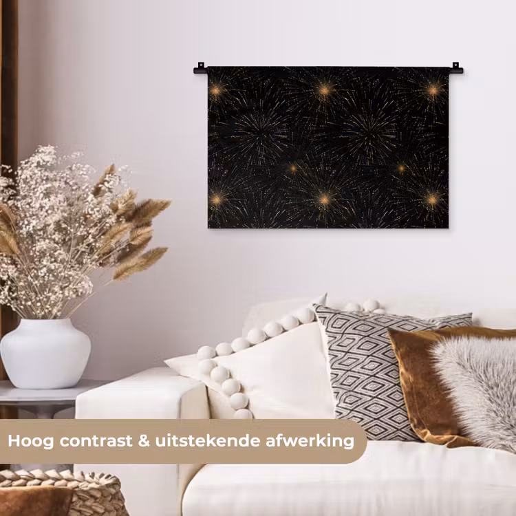 Vuurwerk - Patroon - Feestelijk - Goud - Zwart Wandkleed katoen klein 269 -sfeer1