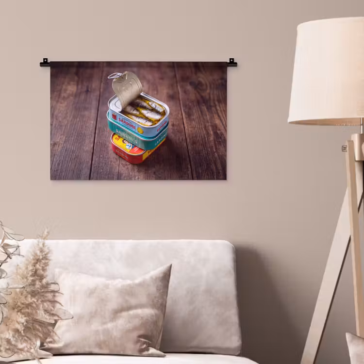 Wall Hanging - Fish - Cans - Kitchen - Vis - Blikjes - Keuken Wandkleed katoen klein
