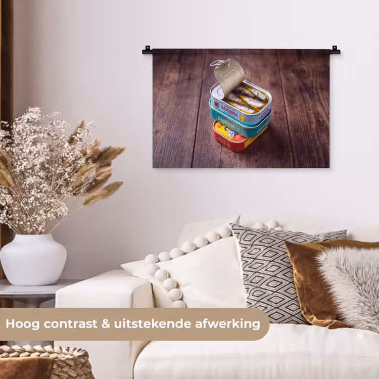 Wall Hanging - Fish - Cans - Kitchen - Vis - Blikjes - Keuken Wandkleed katoen klein