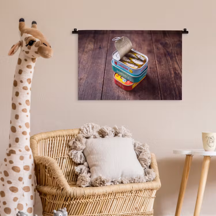 Wall Hanging - Fish - Cans - Kitchen - Vis - Blikjes - Keuken Wandkleed katoen klein