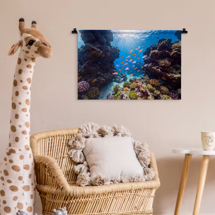 Vis - Koraalrif - Onderwater - Levendig - Blauw Wandkleed katoen klein -wsfeer5_kind