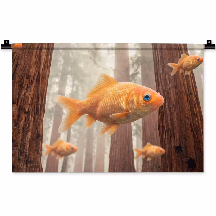 Wall Hanging - Fish - Forest - Fantasy - Vis - Bos - Fantasie Wandkleed katoen klein