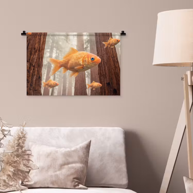 Wall Hanging - Fish - Forest - Fantasy - Vis - Bos - Fantasie Wandkleed katoen klein