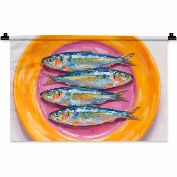 Vis - Vier - Eten - Modern - Kleurrijk Wandkleed katoen klein -zz3d