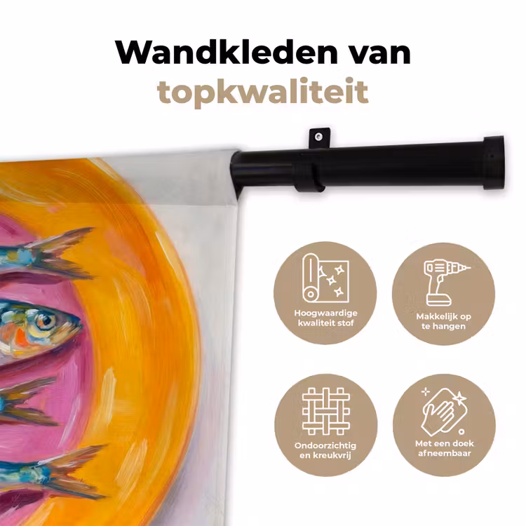 Vis - Vier - Eten - Modern - Kleurrijk Wandkleed katoen klein -sfeer2