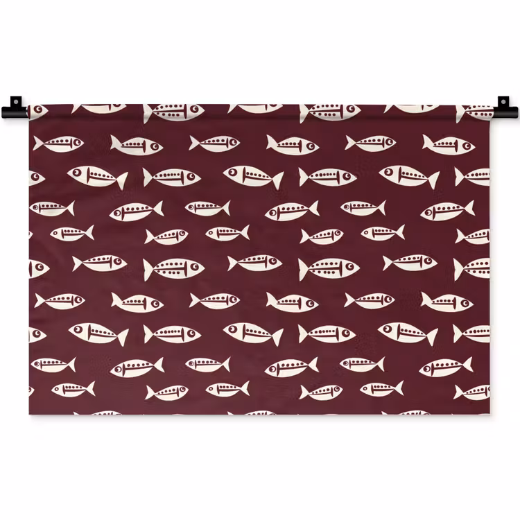 Vissen - Grafisch - Patroon - Donker Wandkleed katoen klein 269 -zz3d