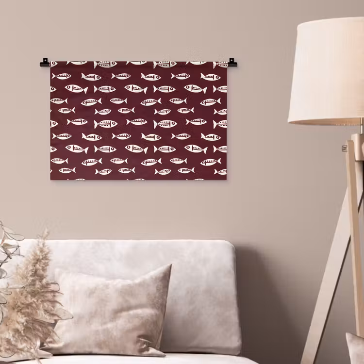 Vissen - Grafisch - Patroon - Donker Wandkleed katoen klein 269 -sfeer4