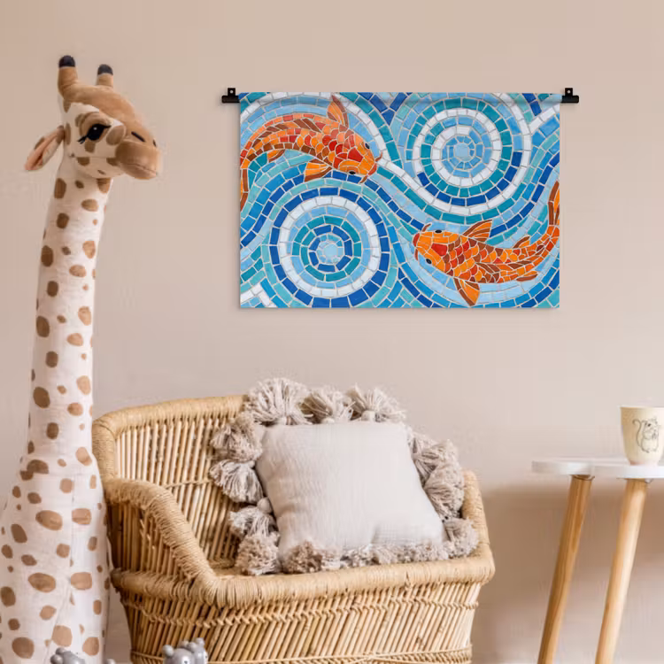 Vis - Mozaïek - Water - Decoratief - Blauw Wandkleed katoen klein -wsfeer5_kind