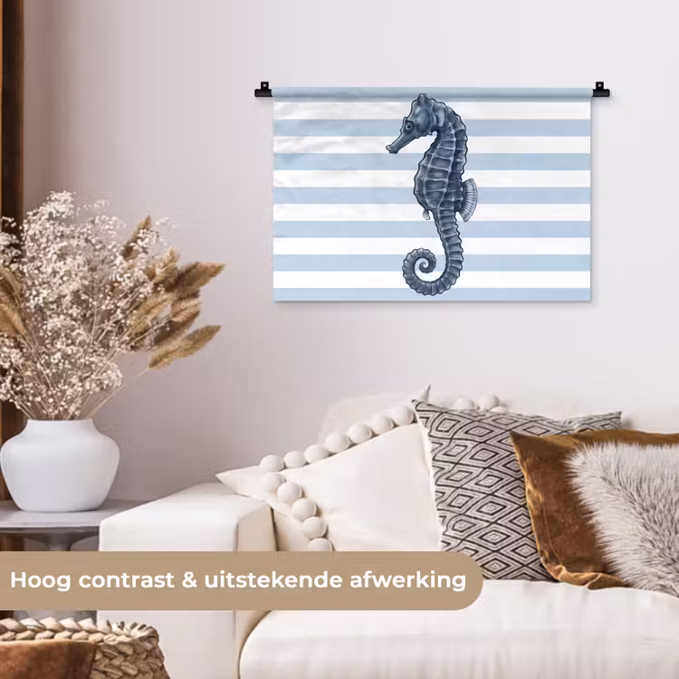 Vis - Oceaan - Illustratie - Blauw - Strepen Wandkleed katoen klein -sfeer1