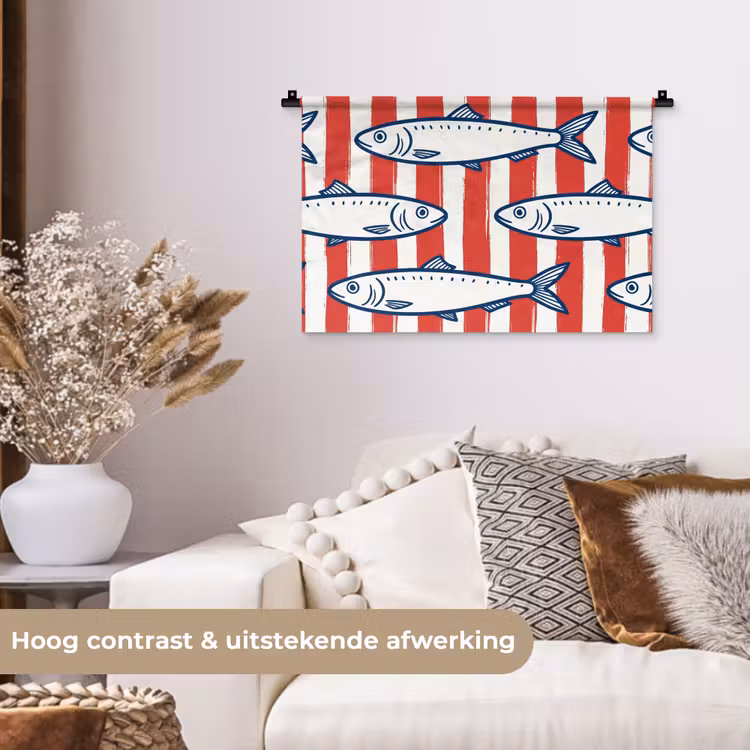 Vis - Patroon - Strepen - Illustratie - Rood Wandkleed katoen klein -sfeer1