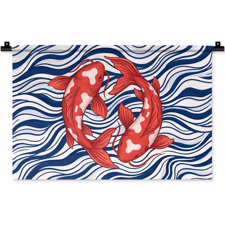 Vis - Water - Natuur - Illustratie - Rood Wandkleed katoen klein -zz3d