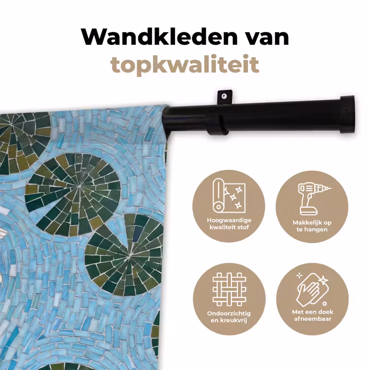 Vis - Water - Natuur - Mozaïek - Blauw Wandkleed katoen klein -sfeer2