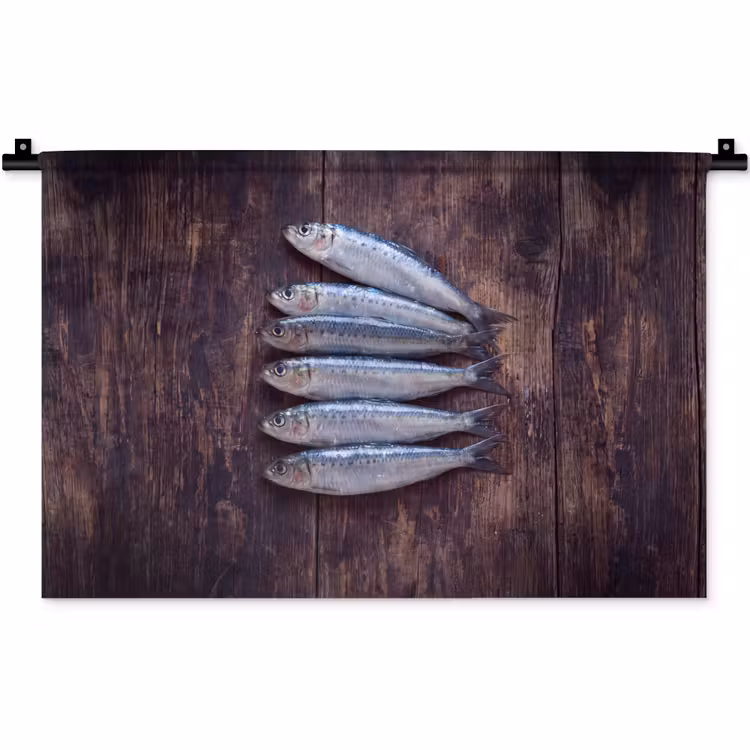 Wall Hanging - Fish - Wood - Food - Vis - Hout - Eten Wandkleed katoen klein