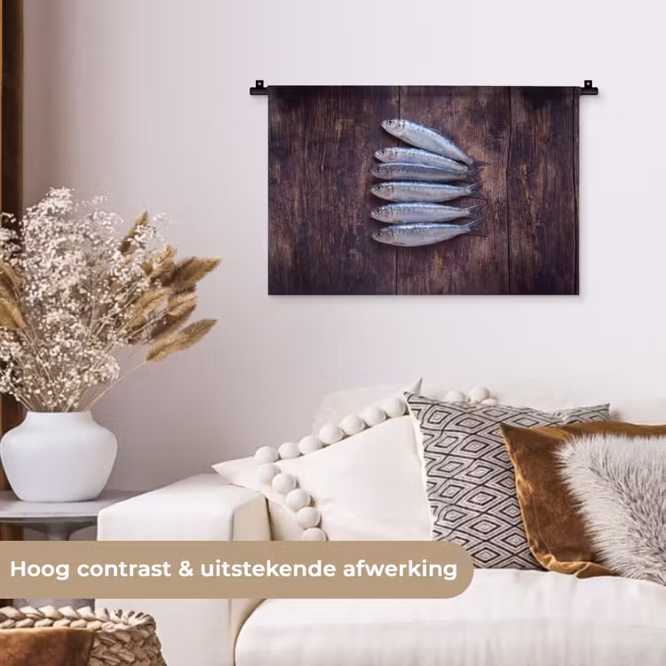 Wall Hanging - Fish - Wood - Food - Vis - Hout - Eten Wandkleed katoen klein