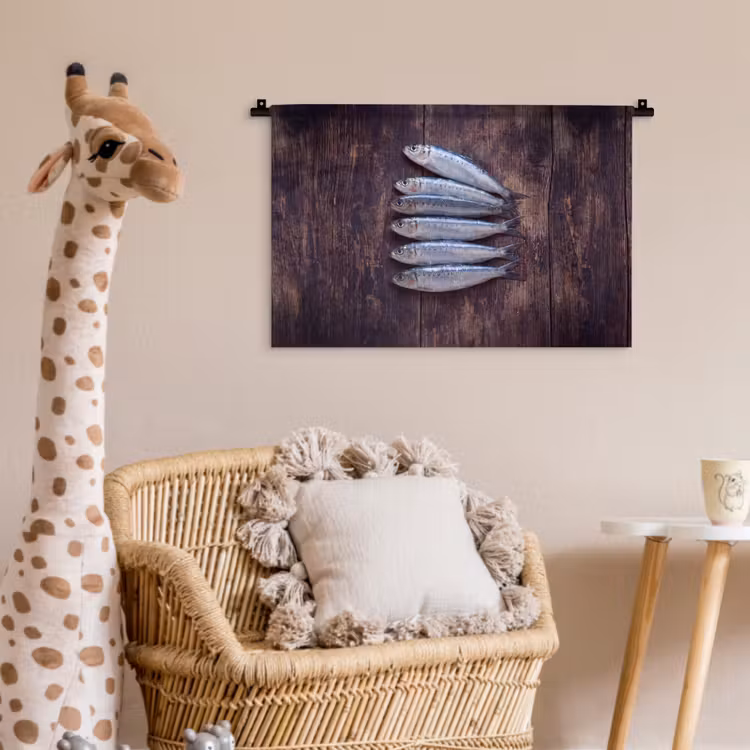Wall Hanging - Fish - Wood - Food - Vis - Hout - Eten Wandkleed katoen klein