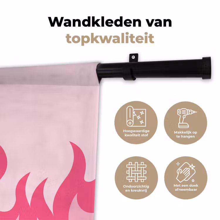 Vlammen - Patroon - Abstract - Modern - Roze Wandkleed katoen klein -sfeer2