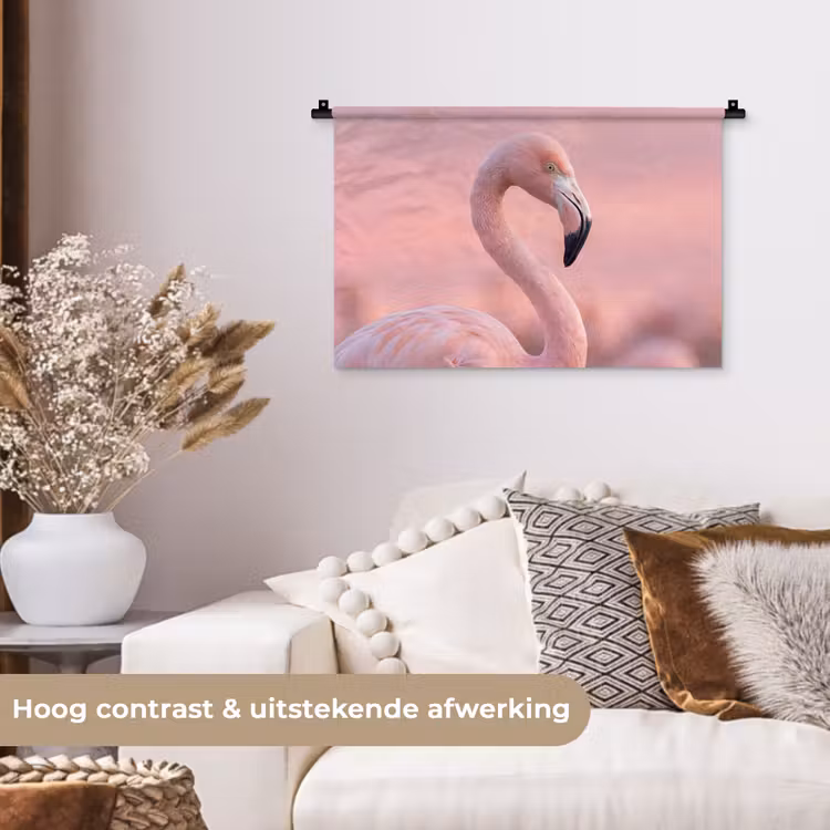 Flamingo - Portret - Roze Wandkleed katoen klein -sfeer1