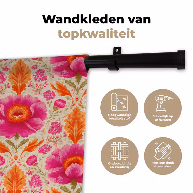 Bloemen - Barok - Roze - Oranje Wandkleed katoen klein 269 -sfeer2