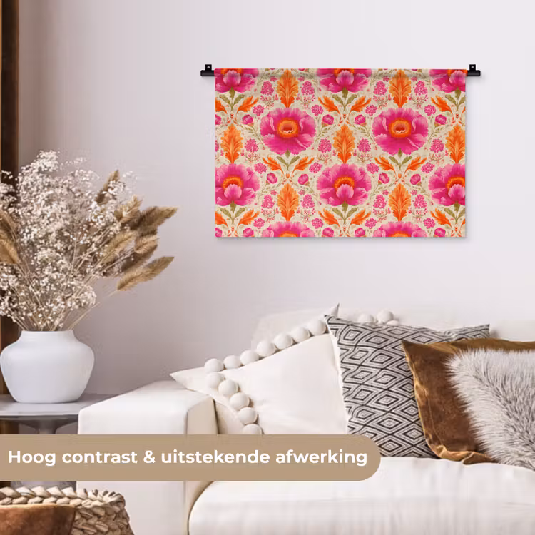 Bloemen - Barok - Roze - Oranje Wandkleed katoen klein 269 -sfeer1